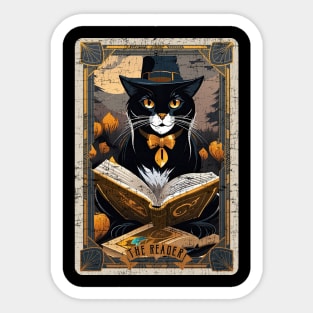 The Reader Retro Black Cat Halloween Tarot Card Sticker